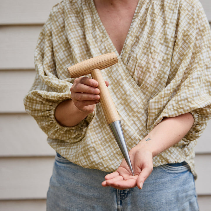 Large Wooden Dibber Garden Planting Tool With Stainless Steel