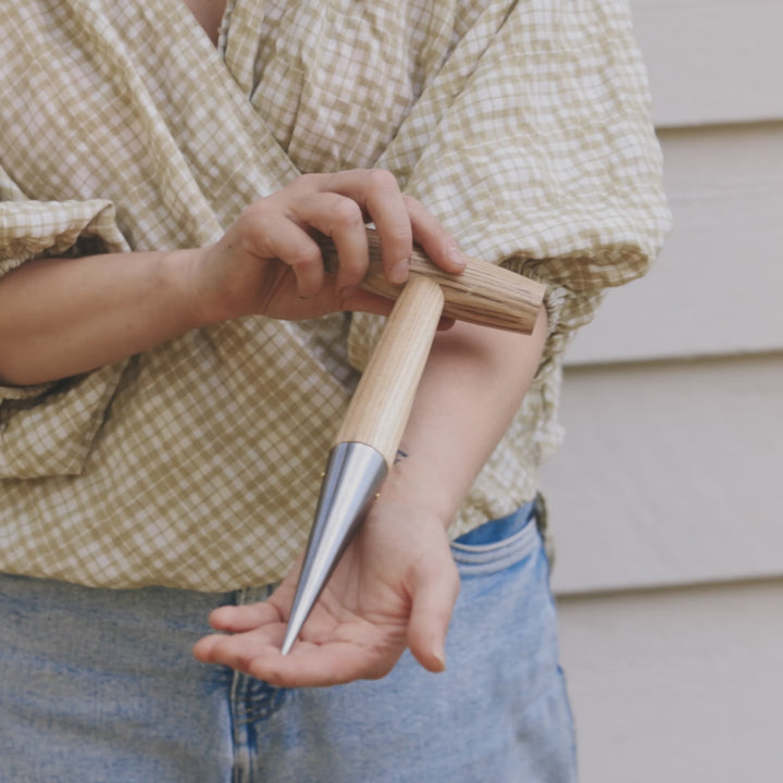 Large Wooden Dibber Garden Planting Tool With Stainless Steel