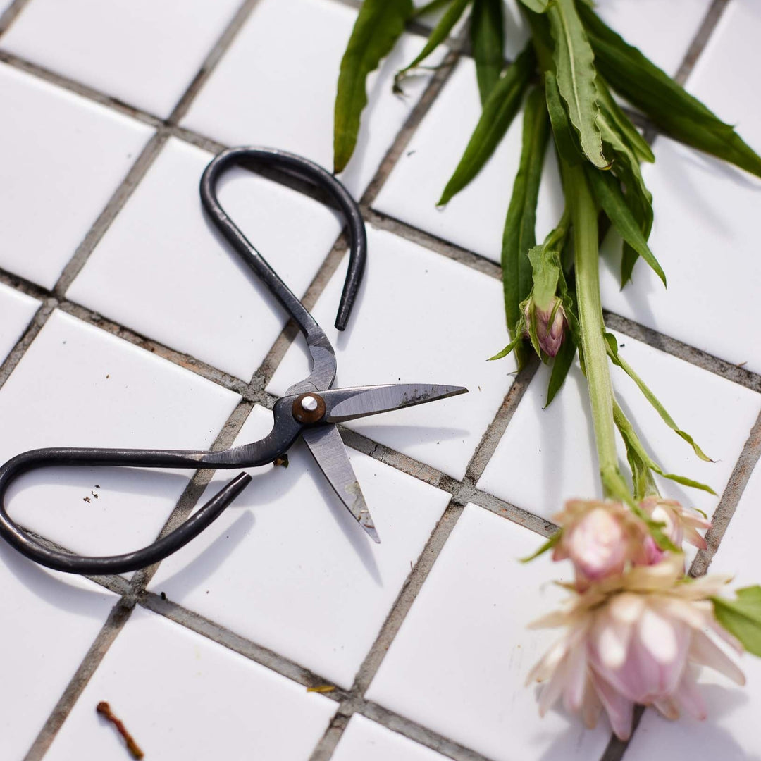 Small Vintage Flower + Herb Scissors with Bee Embossed Recycled Leather Pouch